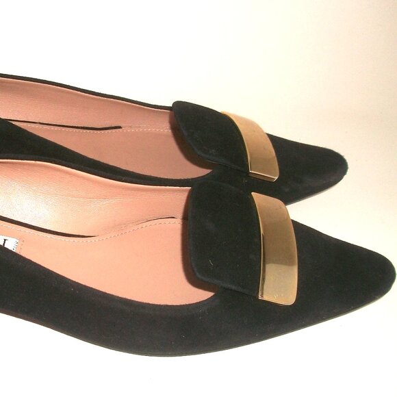 Pancaldi for Diane B Pointy Black Suede Flats with Gold Metal Detail 6.5M - Picture 5 of 10